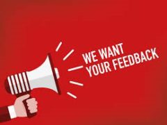 megaphone with the words we want your feedback - annual fun